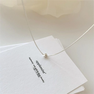Minimalist S925 sterling silver necklace with faceted cube bead pendant for women
