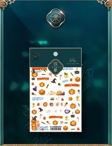 Detailed view of TS-194 Halloween 5D nail art stickers with pumpkin and ghost patterns