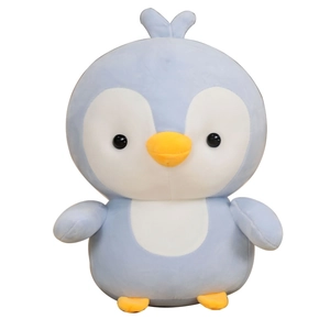 Cute soft blue penguin plush toy for kids with round body and smooth fabric finish