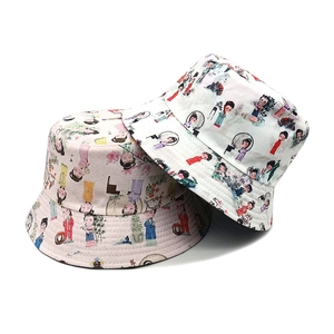 Bucket Hat Polyester Digital Print Ancient Chinese Character Pattern Vintage Sun Protection Outdoor Cap For Women Men