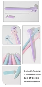 Detail of 0.38mm needle tip and soft silicone jellyfish cap on the stress relief pen