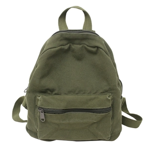 Zaino minimalista in tela verde militare per donna con tasca frontale e manico superiore