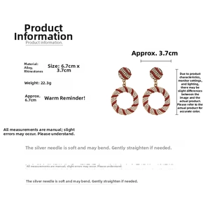Detailed size chart for vintage round earrings with enamel stripes and rhinestones