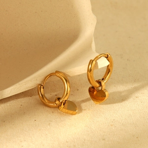 Minimalist 18k gold plated stainless steel hoop earrings with heart pendants