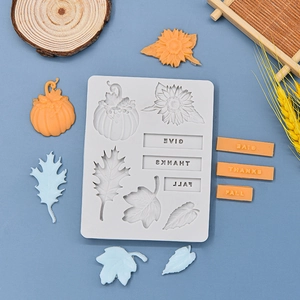 Autumn Thanksgiving Silicone Mold Pumpkin Maple Leaf Sunflower Give Thanks Fall Lettering Cake Decoration Fondant Chocolate Baking Mold