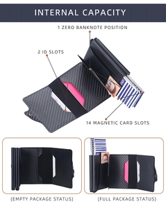 Detailed view of the RFID carbon fiber wallet internal capacity and dual-layer card storage