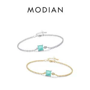 Elegant S925 sterling silver beaded bracelet set with square paraiba tourmaline stones