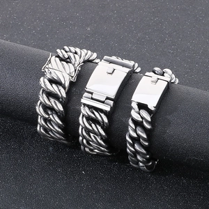 Detailed comparison of three widths of vintage silver Cuban chain bracelets for men