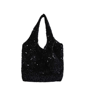 Sparkling black sequin tote bag with matching coin pouch for stylish commuting