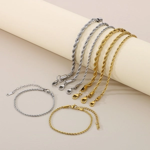 Minimalist 18K gold and silver stainless steel twisted rope chain with lobster clasp