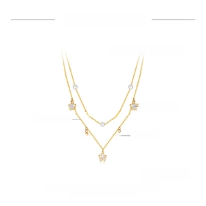 Detailed parameter diagram showing double-layer stainless steel flower necklace dimensions