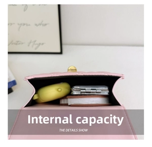 Internal capacity of pink quilted mini bag showing compact space for daily essentials