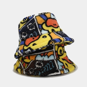 Chapeau Cloche Hiver Laine Agneau Polaire Sherpa Chaud Cartoon Graffiti Style BD Protection Solaire Mode Femmes Hommes