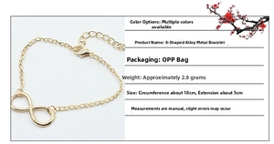 Detail of infinity symbol bracelet with adjustable lobster clasp and golden extension chain