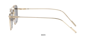 Side view of golden metal aviator sunglasses with grey lenses and slim temples