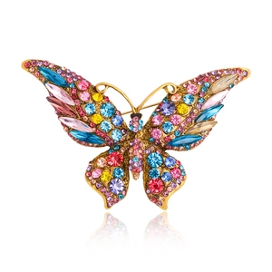 Elegant Butterfly Brooch Pins Luxury Alloy Crystal Rhinestone Decorative Coat Corsage For Women Men Banquet Vintage Style
