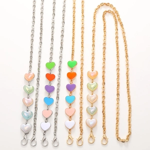 Crossbody Phone Lanyard Metal Chain With Colorful Heart Charms Double Lobster Clasps For Bag Strap Fashion Accessory