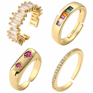 Adjustable Open Ring Copper Micro Pave Zircon Enamel Fashion Geometric Jewelry For Women