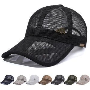 Men Mesh Baseball Cap Breathable Summer Sun Hat Adjustable With Metal Car Emblem Outdoor Sporty Polyester Headwear