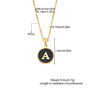 Golden initial A necklace with black round pendant and adjustable chain for women