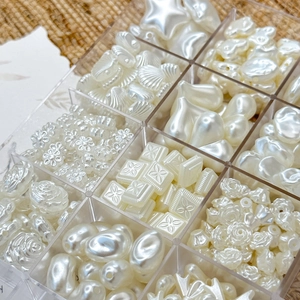 Baroque mixed acrylic faux pearl bead set with shell and star shapes in organizer box