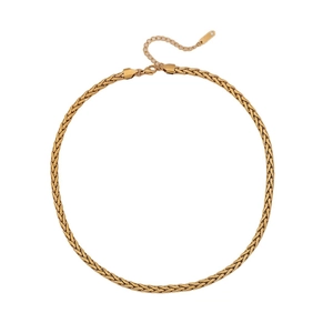 Golden multi-layer layered herringbone Cuban chain necklace with extension link detail