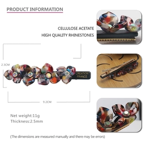 Floral cellulose acetate hair clip with rhinestones, 9.2cm length product dimensions