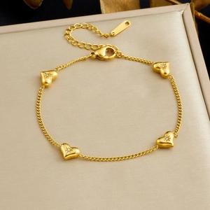 Heart Charm Bracelet Gold Plated Stainless Steel Adjustable Chain With Zircon Inlay Elegant Jewelry For Women Gift