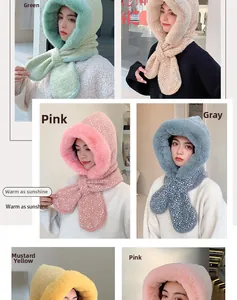 Detailed knit texture and soft faux fur lining on a winter hooded scarf accessory