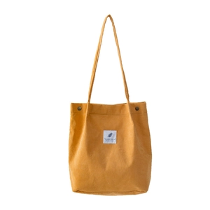 Ginger corduroy tote bag for women with vintage metal buttons and embroidered logo patch