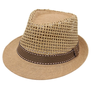 Cappello fedora in paglia traspirante fatto a mano con fascia a strisce