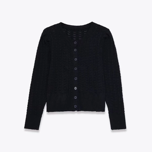 Cardigan Da Donna Misto Alpaca Traforato Scollo A V Maniche Lunghe Maglione In Maglia Bottoni Tinta Unita