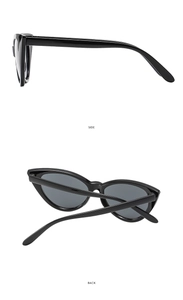 Detailed side and back views of elegant black cat eye sunglasses with thick frame
