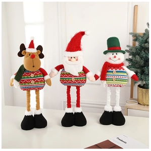 Detailed view of plush Santa, Reindeer and Snowman dolls in Nordic knit sweaters