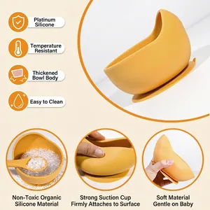 Yellow snail-shaped silicone baby suction bowl for self-feeding with strong base