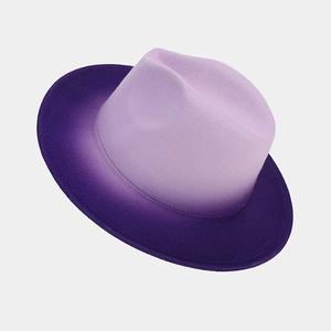 Detail of gradient purple felt fedora hat showing fine wool texture and elegant color transition