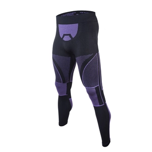 Detailed view of moisture-wicking compression leggings with purple zone mapping