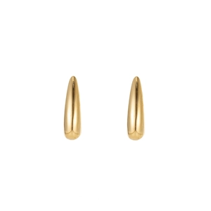 Macro shot of polished gold-plated teardrop earrings with smooth metallic reflections