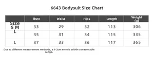 Size chart for seamless ribbed yoga jumpsuit showing S M L chest waist and hip measurements