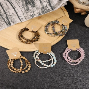 Retro multi-layer natural stone beaded bracelets in tiger eye, agate, and quartz