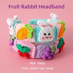 Handmade Crochet Yarn Headband With 3D Rabbit Carrot Fruit Decor Cute Anti-slip For Face Washing Makeup Women Girls