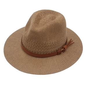 Classic French straw fedora with decorative brown ribbon and tassel detailing