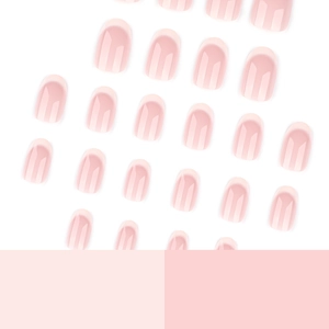 Short round press-on nails with natural jelly pink gradient and glossy finish
