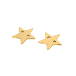Close-up of golden star-shaped jewelry connectors with dual holes for DIY designs