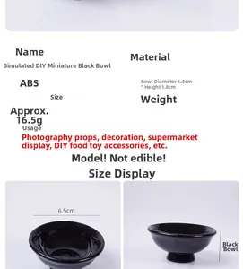 Detailed specs of 6.5cm glossy black miniature ramen bowl model for dollhouse DIY