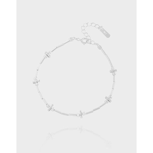 925 Sterling Silver Bracelet Minimalist Geometric Tube And Round Bead Design Cross Star Link For Women Adjustable Chain