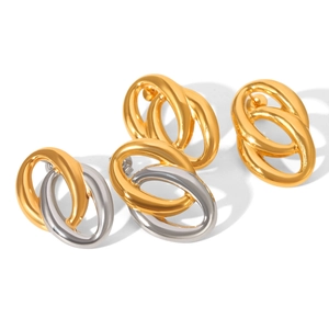 Two-tone and gold oval double-hoop earrings made of premium stainless steel
