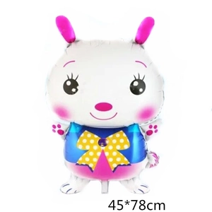 Close-up of Easter rabbit foil balloon with pink accents and bow, size 45x78cm