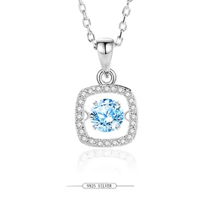 925 Sterling Silver Dancing Heart Square Pendant Necklace With Moissanite Zirconia Stones For Women Commuting Fashion Jewelry