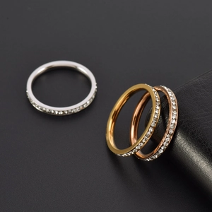 Elegant stainless steel eternity rings set with zircon stones in gold, silver, and rose gold